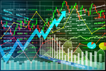 Stock index financial data analysis data for report and presentation background.Illustration image show graph chart number and candlestick symbol with vary of perspective dimension.