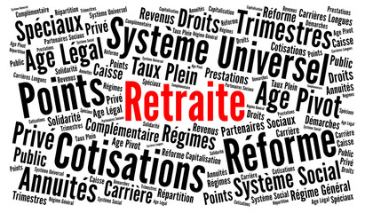 Réforme des retraites en France nuage de mots - obrazy, fototapety, plakaty