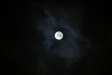 The moon with blue clouds