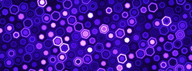 Abstract bright neon blurry backdrop. Technological honeycomb illustration. Futuristic technology background with hexagons.