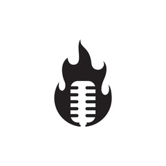 fire mic music logo template silhouette illustration