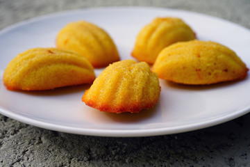A plate of French madeleine cakes