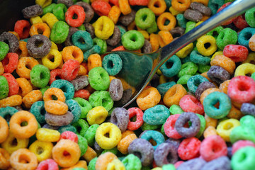 Bowl of colorful fruit loops cereal