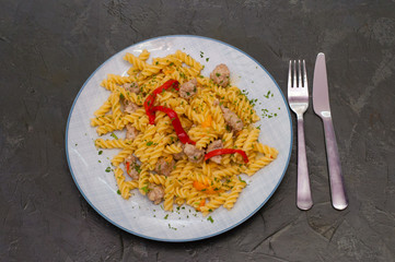 Italian pasta with meat, cheese, spices, parsley and red tomato sauce. Gourmet traditional food