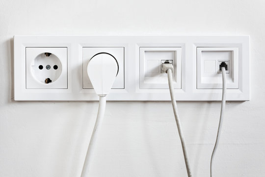 Telephone, Internet And Electrical Socket Outlet With Conncetion Cables