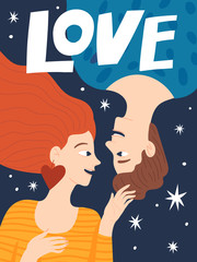 Valentines day poster or card with couple in love