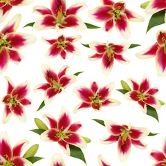 Foto op Plexiglas Naadloos patroon met leliebloemen en groene knop © Alekss