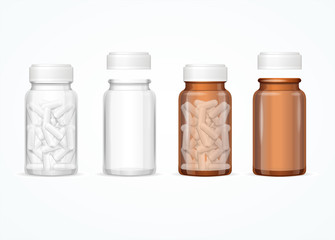 Realistic 3d Detailed Glass Medical Bottle Set. Vector