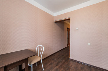 Russia, Moscow- September 07, 2019: interior room apartment modern bright cozy atmosphere. general cleaning, home decoration, preparation of house for sale. kitchen, dining area