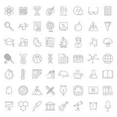 Set of vector line icons and symbols in flat design education, school, university, science with elements for mobile concepts and web apps. Collection of line modern infographic logo and pictogram.