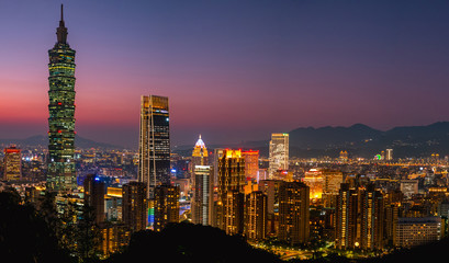 Obraz premium cityscape scene, Taipei 101 tower and other buildings. Taiwan.