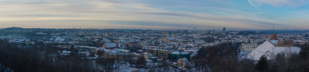 Fototapeta na wymiar Panorama of Vilnius from a high point on the Hill of the Three Crosses on a winter morning. Lithuania