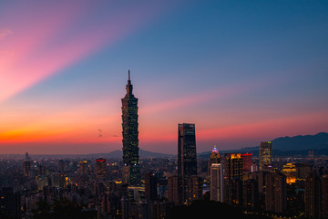 Fototapeta premium cityscape scene, Taipei 101 tower and other buildings. Taiwan.
