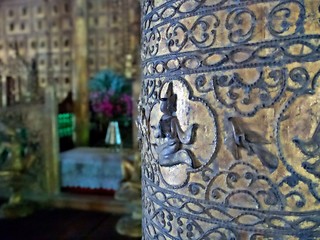 The column pillar decoration art at Shwenandaw monastry, the heritage of Kaungbaung dynasty in Mandalay, Myanmar