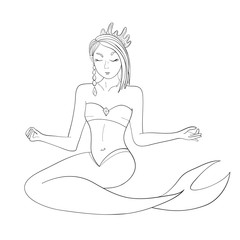 Mermaid. Yoga. Sea life character. Health. Vector illustration