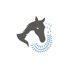 nurse logo of woman horse and leaf vector