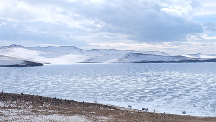 The lake is frozen in the winter.