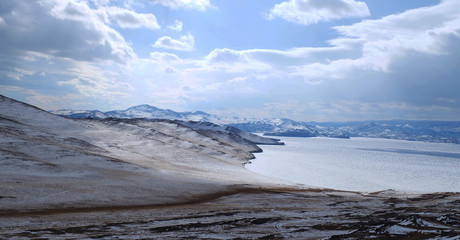 The lake is frozen in the winter.