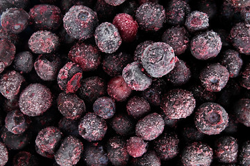 Frozen blueberry background, Close up, macro. Healthy superfood concept.