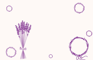 imprint of lavender flowers on a white background. A wreath of lavender.