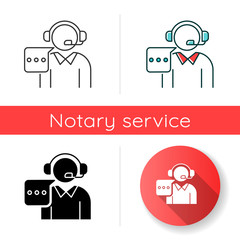 Customer support icon. Call, contact center. Telephone consultant. Phone operator. Online technical service. Helpline. Consultation. Linear black and RGB color styles. Isolated vector illustrations