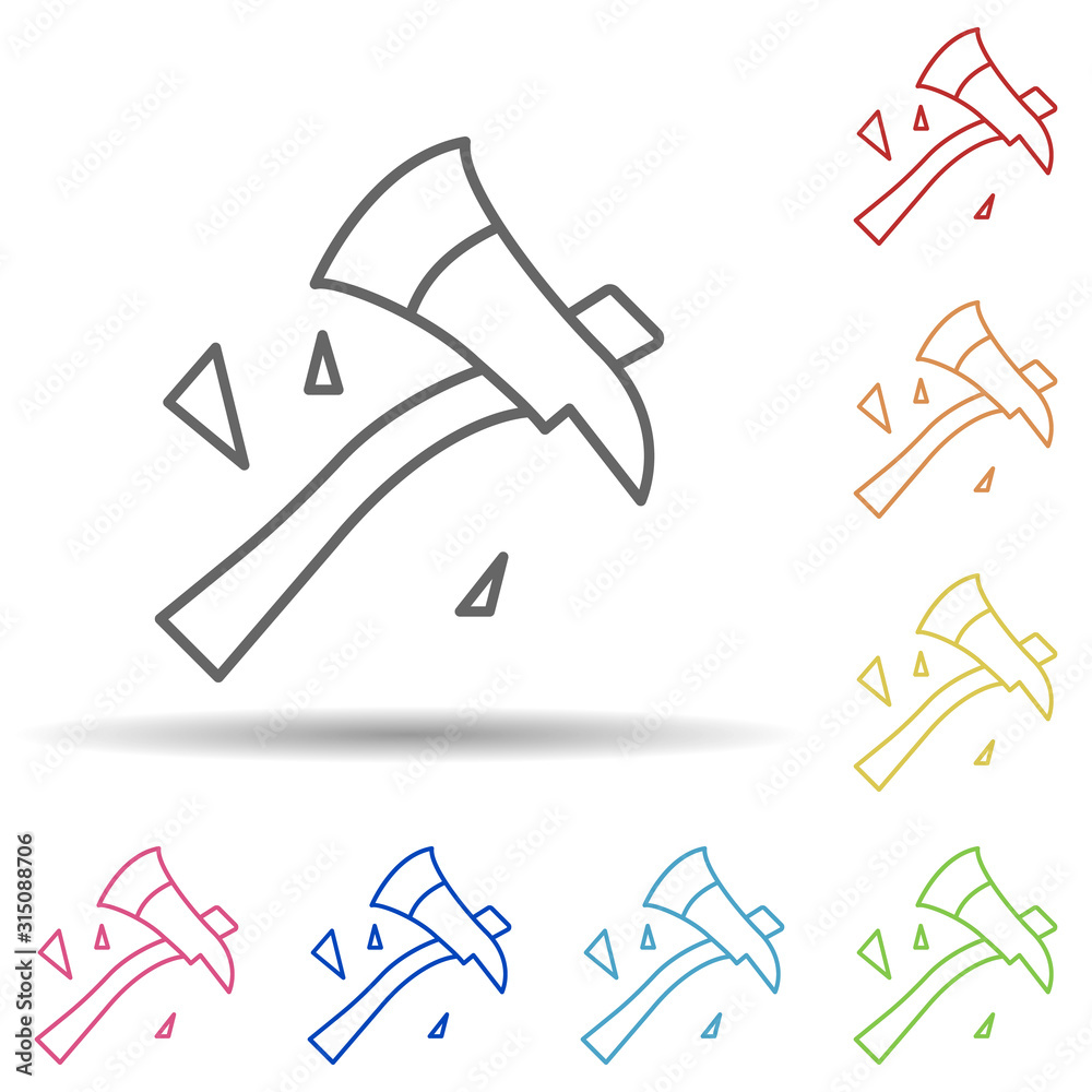 Aufkleber axe, firefighter in multi color style icon. simple thin line, outline vector of firefighter icons fo