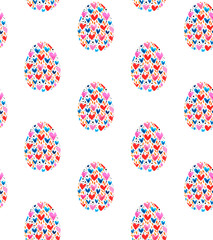 Seamless pattern, backgrounds, textures of multi colored abstract Easter eggs. Watercolor decorative drawing