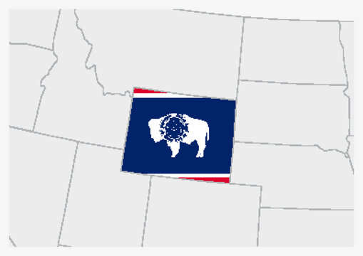 US state Wyoming map highlighted in Wyoming flag colors