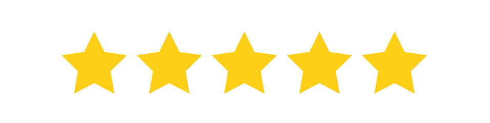 Customer satisfaction rating, stars 1 to 5, golden yellow