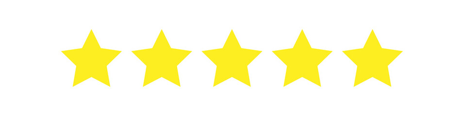Customer satisfaction rating, stars 1 to 5, golden yellow