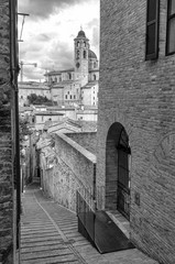 View of the old city centre of Urbino, medieval town in the Marche Region, Italy.