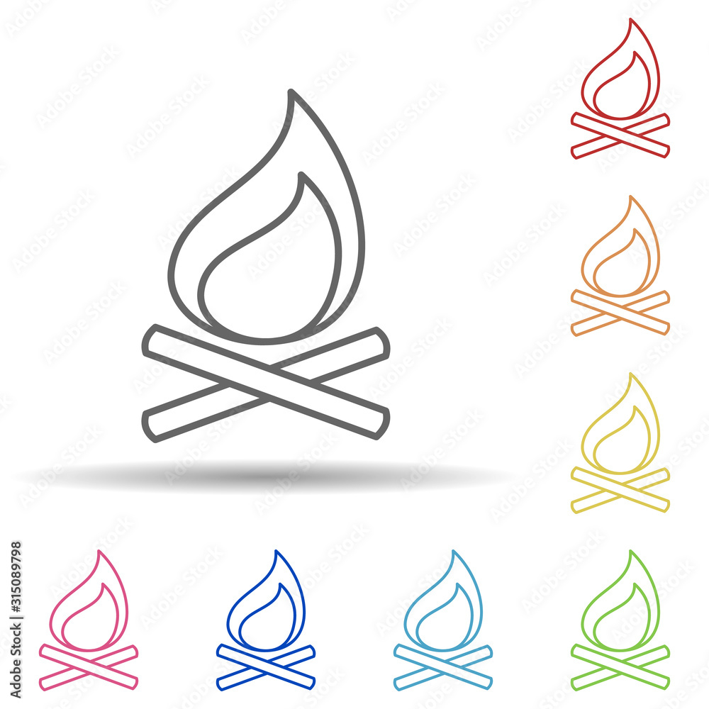 Poster bonfire, firefighter in multi color style icon. simple thin line, outline vector of firefighter icon