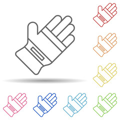 Fototapeta premium Gloves, firefighter in multi color style icon. Simple thin line, outline vector of firefighter icons for ui and ux, website or mobile application