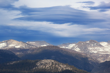 Landscape of the Sierra Nevada Mountains with beautiful clouds from Glacier Point, Yosemite National Park, California USA