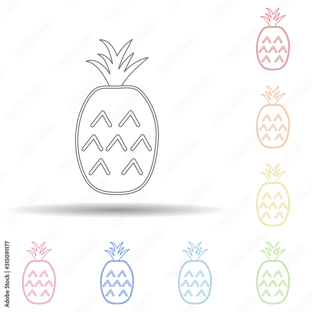 Poster a pineapple in multi color style icon. simple thin line, outline vector of fruit icons for ui and ux
