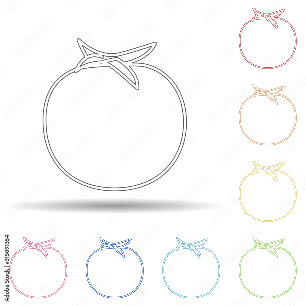 Poster a tomato in multi color style icon. simple thin line, outline vector of fruit icons for ui and ux, w