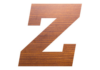 Letter Z with wooden texture on white background.