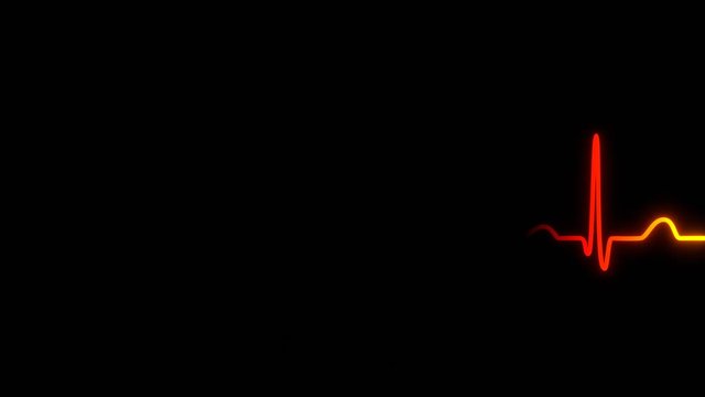 heart rate monitor showing electrocardiogram (ecg) at 60 beats per minute, with a colour gradient curve on a black background, loop, 4k