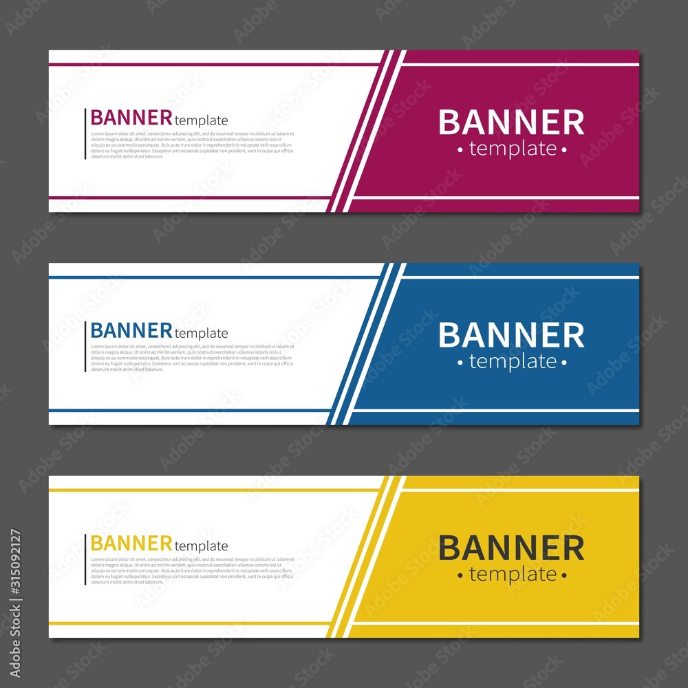 Poster Vector design banner web template. Red, blue and yellow. Layout banners. Template ready for use in web or print design.