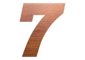 Number 7 with wooden texture on white background.