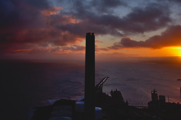 silhouette of a factory at sunset