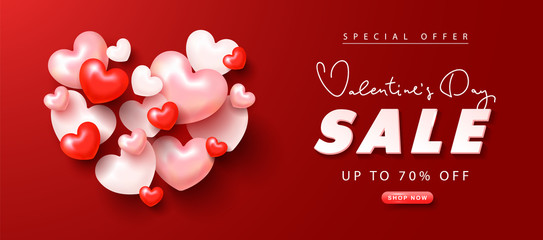 Happy valentine's day sale poster. Holiday background with cute hearts. Vector illustration for website,banners,ads,coupons,promotional material