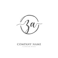 Handwritten initial letter Z A ZA for identity and logo. Vector logo template with handwriting and signature style.