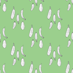 Seamless background with black-and-white cucumbers on green background. Endless pattern for your design. Vector.