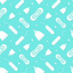 Vector seamless pattern background with female hygiene products.
