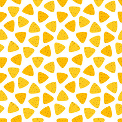 Vector sesmless pattern background with nachos or tortilla chips.