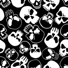 Fototapeta premium Skulls vector illustration hand drawing contours silhouettes seamless pattern