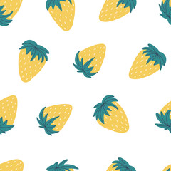 Cute strawberry seamless pattern in scandinavian style on isolated background for fabric, coverage, wrapping paper, wallpaper and other print and design. Vector flat illustration.