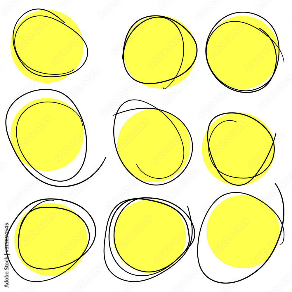 Aufkleber Hand drawn circle line sketch set. Vector circular scribble doodle round circles for message note mark design element. Design note. Doodle, bubble. Vector illustration.