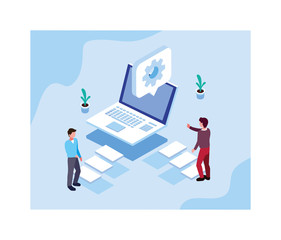 men working in front of laptop